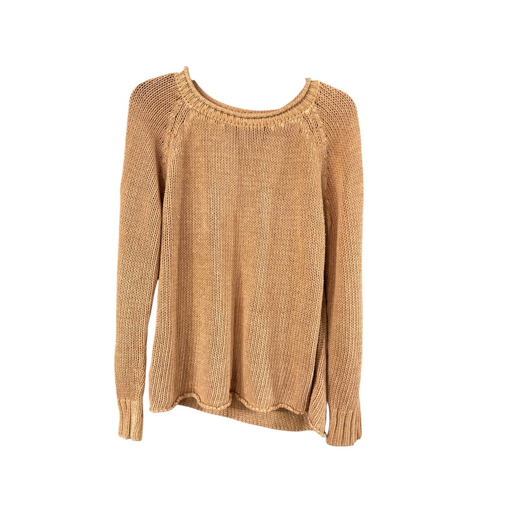 Orvis Womens Camel Tan‎ Shaker Stitch Raglan Long Sleeve Crewneck Sweater Size M